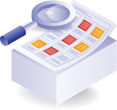 Analisando resultados de impressões de dados em papel  Ilustração