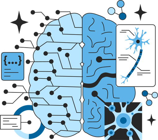 Análise cerebral e rede neural  Ilustração