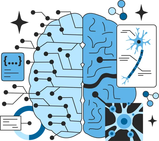 Análise cerebral e rede neural  Ilustração