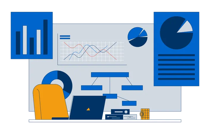 Análise corporativa do espaço de trabalho do laptop  Ilustração