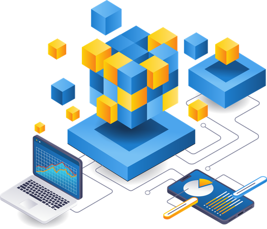 Gestão de negócios de tecnologia blockchain de análise de dados  Ilustração