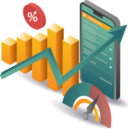 Gráfico de barras de análise de dados de aplicativos para smartphones  Ilustração