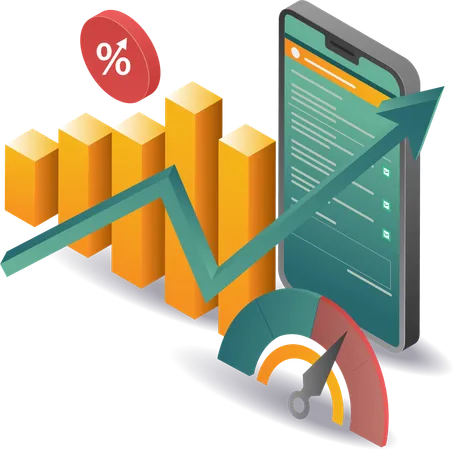 Gráfico de barras de análise de dados de aplicativos para smartphones  Ilustração