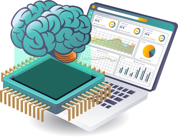 Análise de dados de inteligência artificial em tecnologia  Ilustração