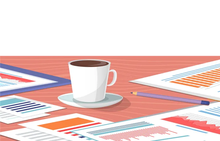 Análise de dados de negócios em uma pausa para o café  Ilustração