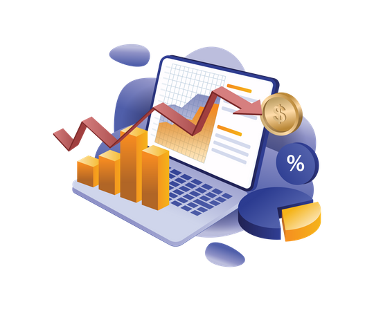 Análise de dados de receitas de negócios de investimento online  Ilustração