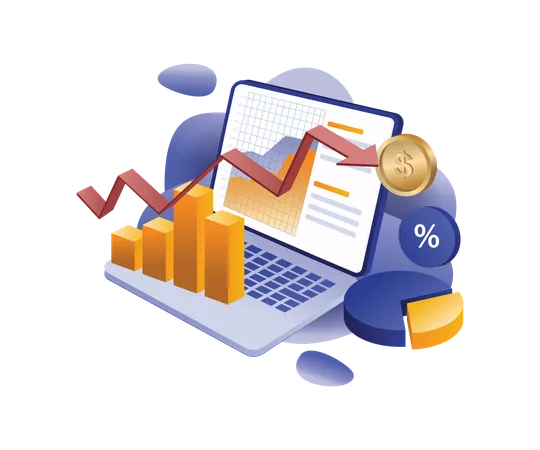 Análise de dados de receitas de negócios de investimento online  Ilustração