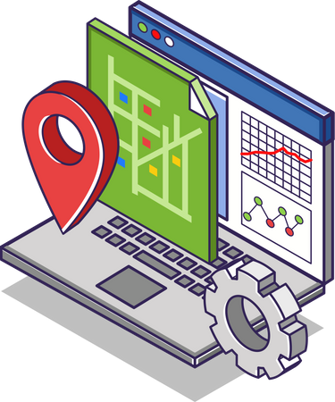 Análise de dados do mapa de localização com o aplicativo  Ilustração