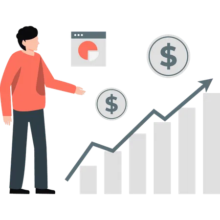 Gráfico financeiro de análise de funcionário do sexo masculino  Ilustração