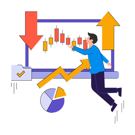 Funcionário analisa situação do mercado de ações  Ilustração