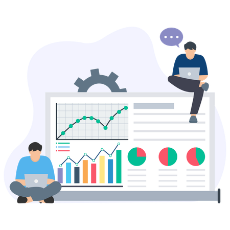 Equipe fazendo análise de gráfico de negócios  Ilustração