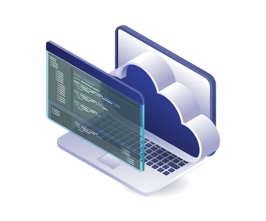 Análise de linguagem de programação em nuvem de computador servidor  Ilustração