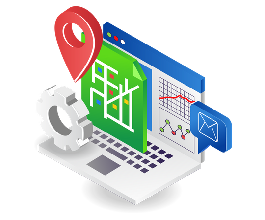 Análise de localização de mapa de computador  Ilustração