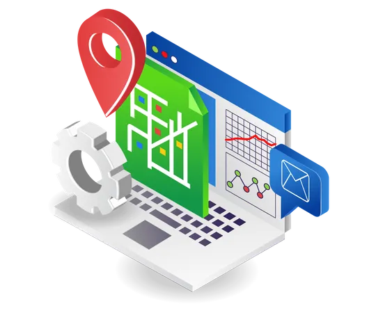 Análise de localização de mapa de computador  Ilustração