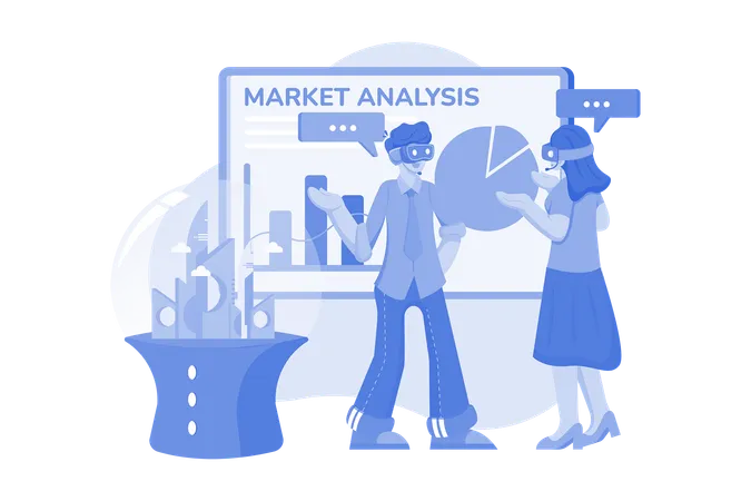 Análise de mercado usando tecnologia VR  Ilustração