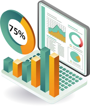 Análise de negócios com gráfico de barras de dados  Ilustração