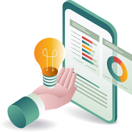 Gerenciamento de dados de análise de negócios com ideias de negócios  Illustration