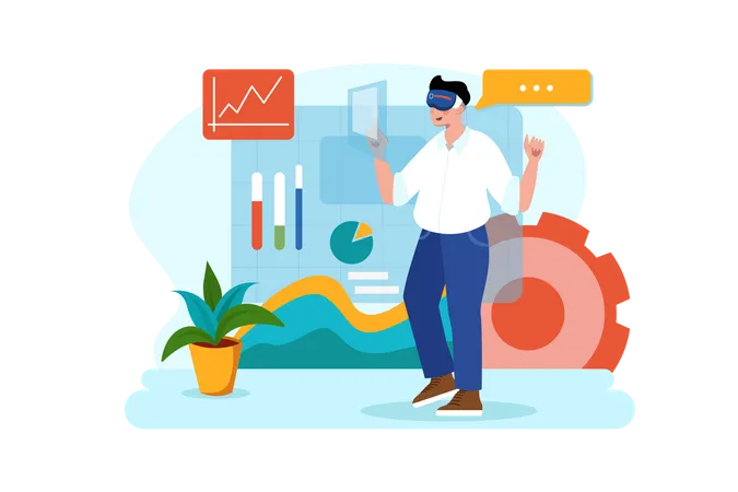 Análise de negócios usando VR  Ilustração