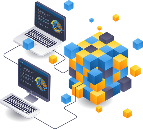 Análise de rede de negócios de tecnologia Blockchain  Ilustração