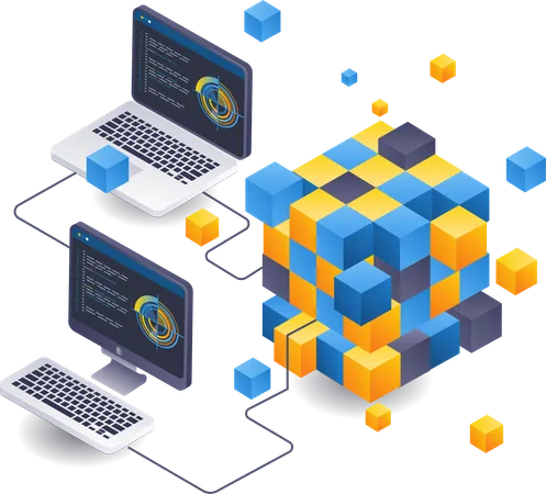 Análise de rede de negócios de tecnologia Blockchain  Ilustração