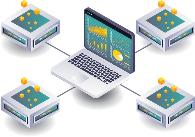 Rede analisando desenvolvimento de dados de negócios em tecnologia blockchain  Ilustração