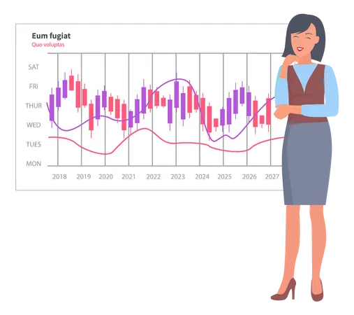 Análise do mercado de ações por mulher  Ilustração