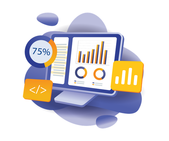 Computadora de negocios de análisis corporativo  Ilustración