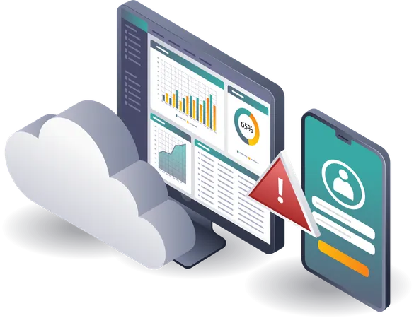 Advertencia Análisis del sistema de datos del servidor en la nube  Ilustración