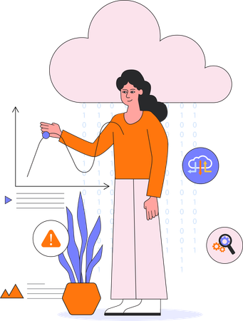 Empleado que visualiza análisis de computación en la nube  Ilustración