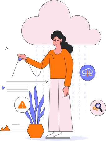 Empleado que visualiza análisis de computación en la nube  Ilustración