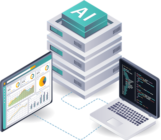 Análisis de datos de IA para la gestión de sistemas de servidores  Ilustración