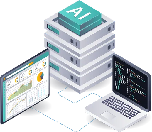 Análisis de datos de IA para la gestión de sistemas de servidores  Ilustración