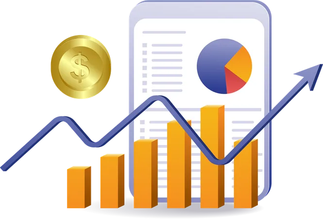 Pantalla de datos de análisis del desarrollo financiero empresarial  Ilustración