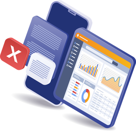 Análisis de datos de información empresarial en sitios de tecnología para teléfonos inteligentes  Ilustración