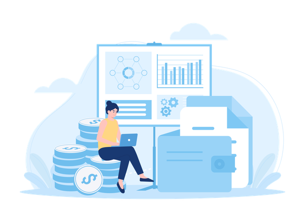 Informes de crecimiento empresarial, análisis de datos.  Ilustración