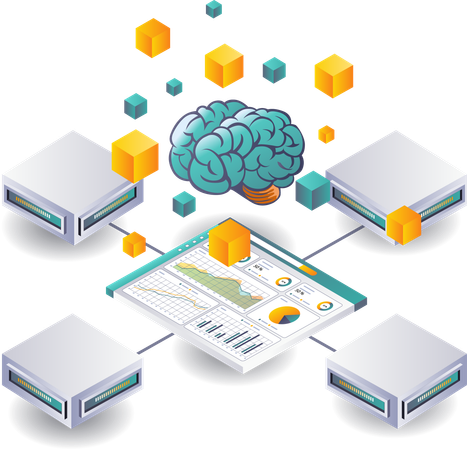 Análisis de datos de inteligencia artificial en redes de servidores  Ilustración