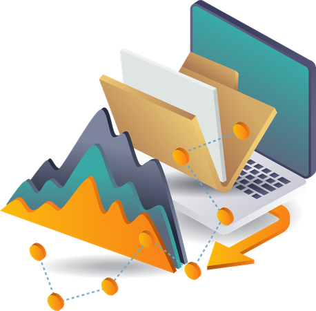 Análisis de datos de negocios online en sistemas informáticos.  Ilustración