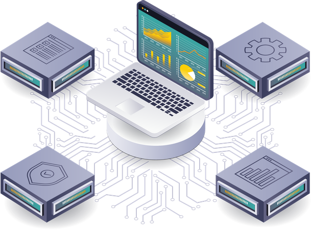Análisis de datos de red para el desarrollo de servidores empresariales  Illustration