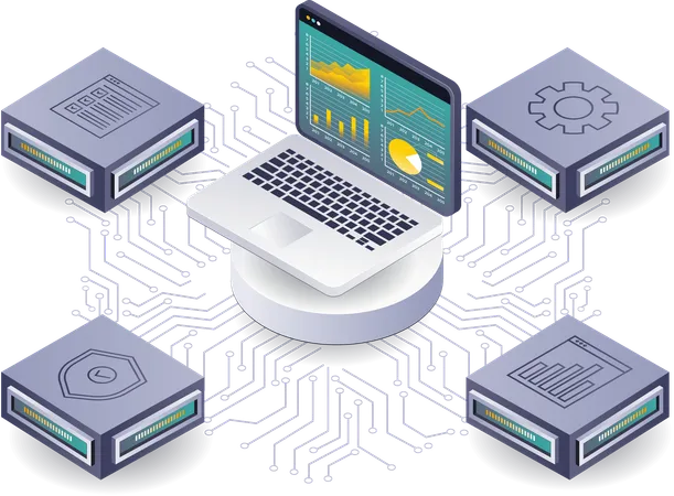 Análisis de datos de red para el desarrollo de servidores empresariales  Illustration