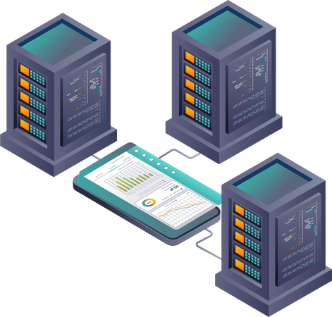 Análisis de datos de teléfonos inteligentes en tecnología de servidores  Ilustración