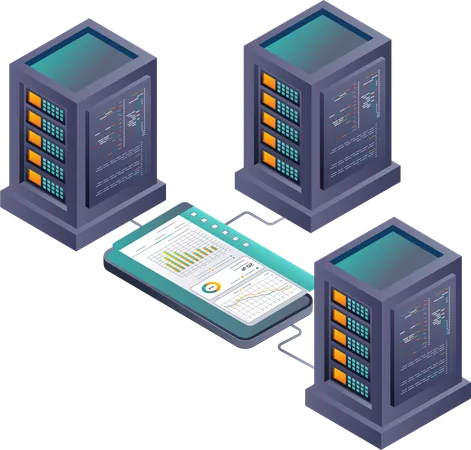 Análisis de datos de teléfonos inteligentes en tecnología de servidores  Ilustración