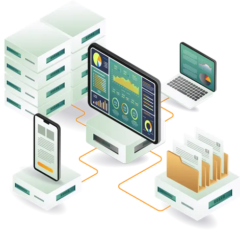 Análisis de datos del servidor con varios dispositivos  Illustration