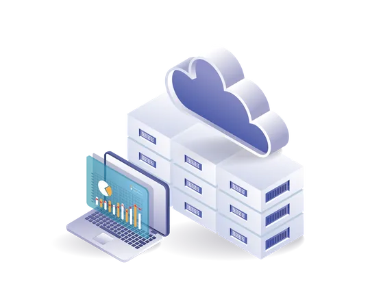 Análisis profesional de datos del servidor en la nube.  Ilustración