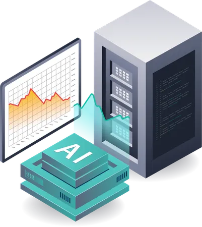 Análisis de datos de servidores para tecnología de inteligencia artificial.  Ilustración