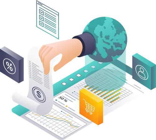 Análisis de datos detallados de los ingresos empresariales globales  Ilustración