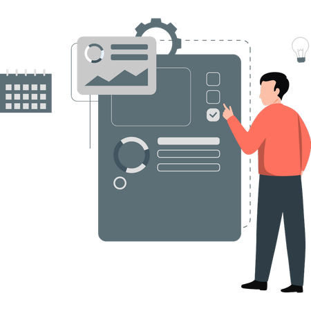 El hombre establece el análisis de datos y la investigación  Ilustración