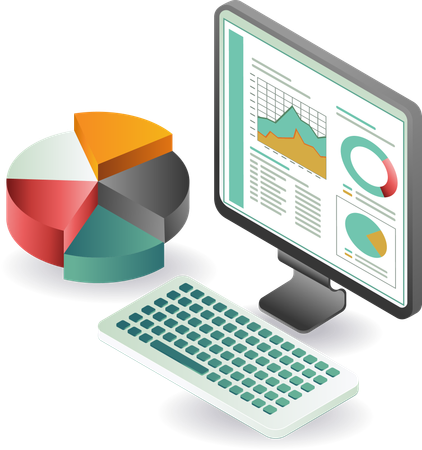 Análisis de datos en la pantalla del sistema informático  Ilustración