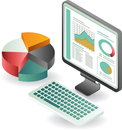 Análisis de datos en la pantalla del sistema informático  Ilustración