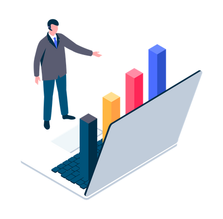 Análisis de datos en una computadora portátil  Ilustración