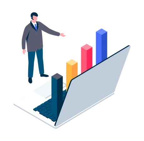 Análisis de datos en una computadora portátil  Ilustración